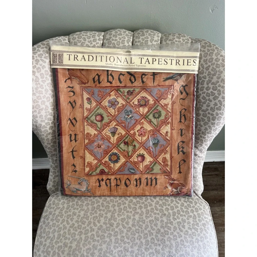 Historic Scotland Gothic Tapestry Pillow Cover Medieval Floral Rabbit Bird 19x19